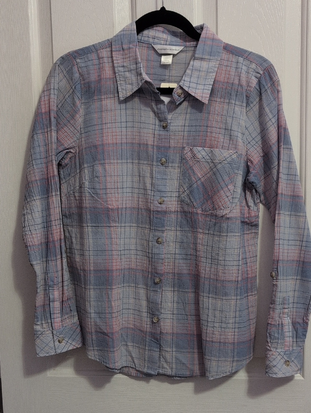 Christopher & Banks Light Blue & Pink Plaid Button-Down Shirt